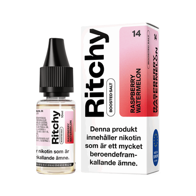 Ritchy Salt Raspberry Watermelon 10ml Nic Salt flaska bredvid originalförpackning