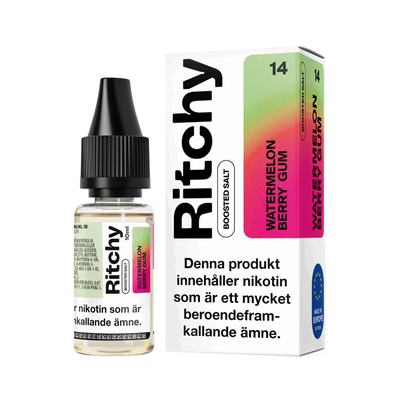 Ritchy Salt Watermelon Berry Gum 10ml Nic Salt flaska bredvid originalförpackning
