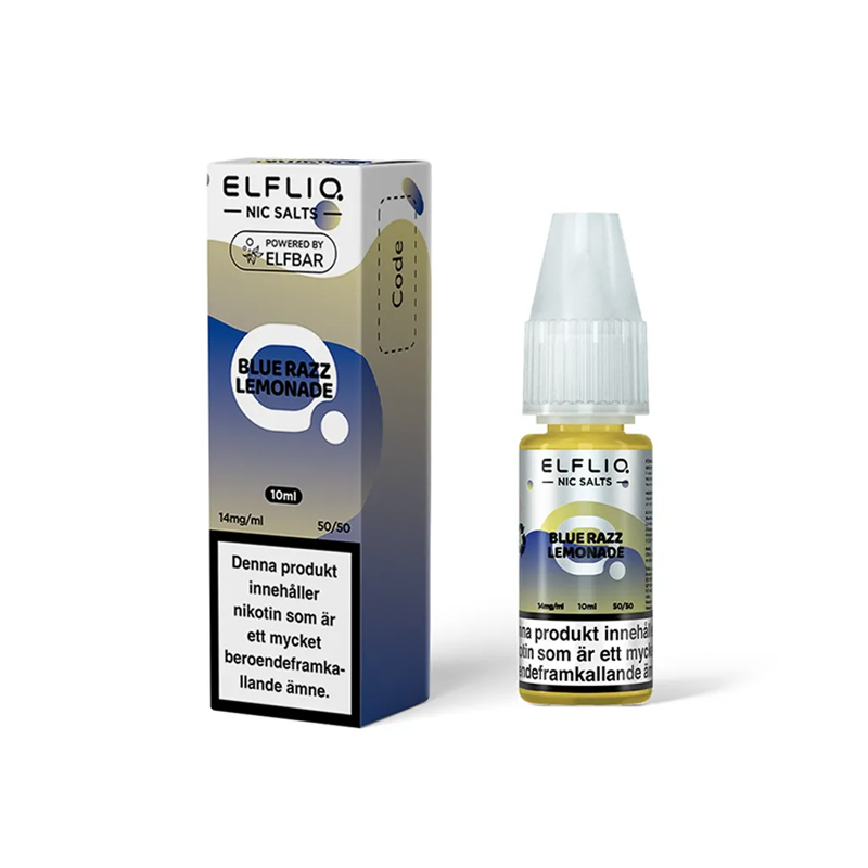 ElfLiq Blue Razz Lemonade Flaska bredvid originalförpackning