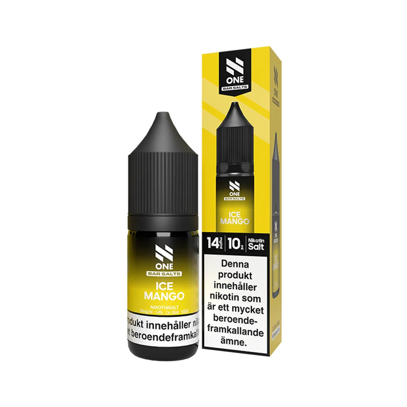 E-juice N One Bar Salts Ice Mango 14 mg 10 ml med flaska och kartong