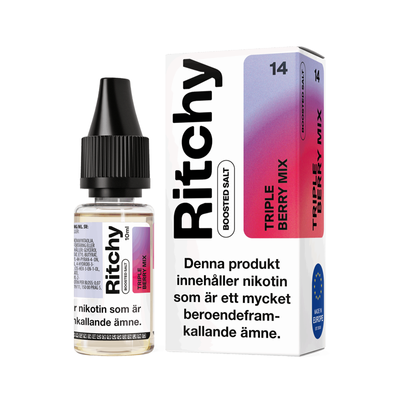 Ritchy Salt Triple Berry Mix 10ml Nic Salt flaska bredvid originalförpackning