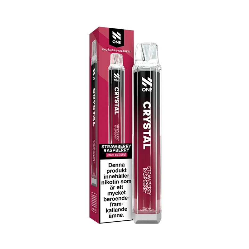 Engångsvape N One Crystal Strawberry Raspberry bredvid originalförpackning