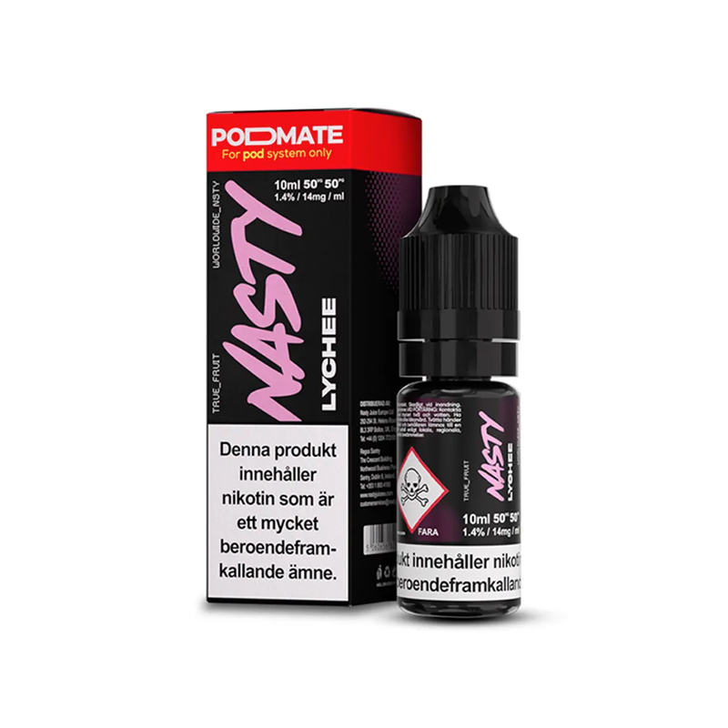 Nasty Salt Lychee Flaska bredvid originalförpackning