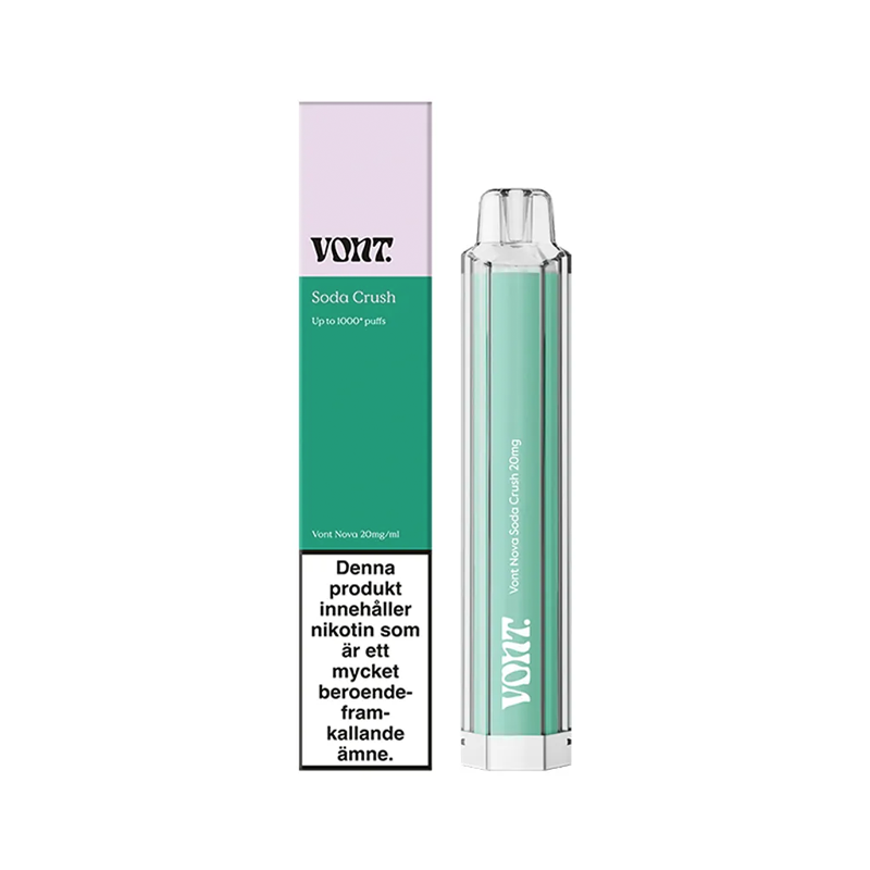 Engångsvape Vont Nova Soda Crush bredvid originalförpackning