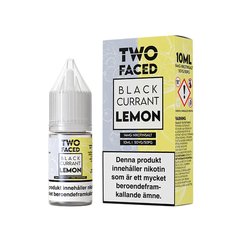 Two Faced Blackcurrant Lemon Flaska bredvid originalförpackning