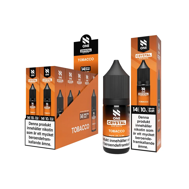 Förpackning och flaska av N One Salt Tobacco e-juice 10-pack 14 mg