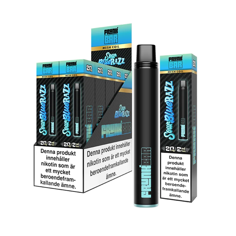 Frunk Bar Mesh Sour Blue Razz engångsvape 10-pack, förfyllda vapes med nikotin och 2 ml e-vätska.