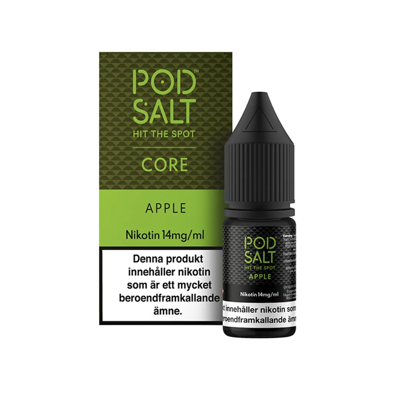 Pod Salt Apple Flaska bredvid originalförpackning