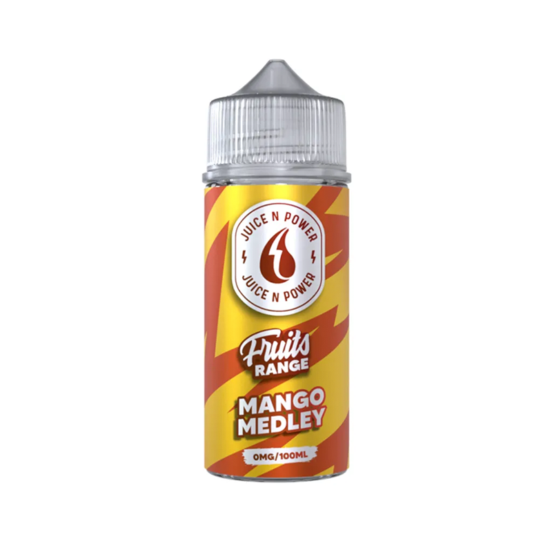 Juice N Power Mango Medley originalflaska mot vit bakgrund