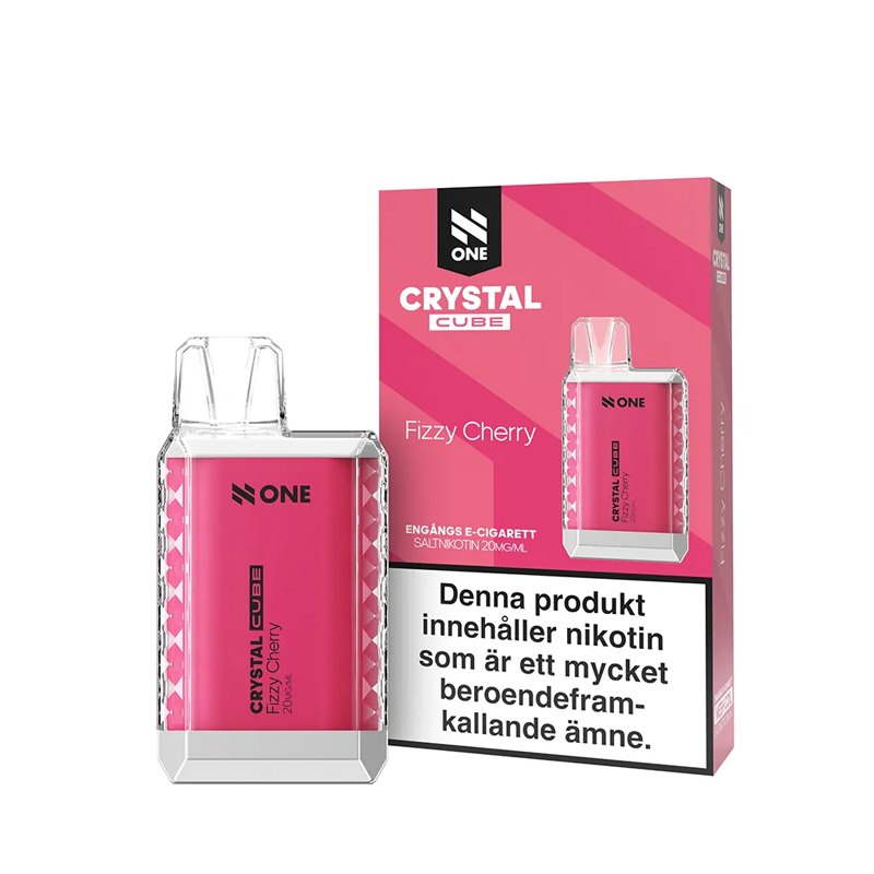 N One Crystal Cube Mesh Engångs Vape Fizzy Cherry Enhet bredvid originalförpackning