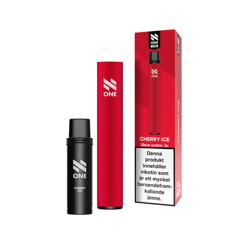 N One Mesh Pod Kit V2 Röd Cherry Ice med batteri, pod och förpackning