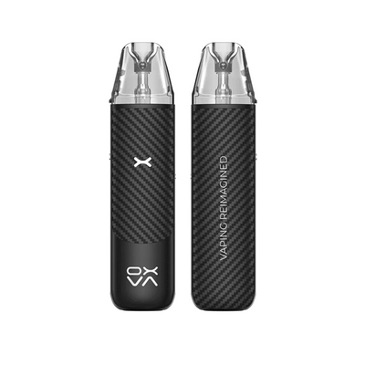 OXVA NeXLIM GO i färgen Black Warrior – e-cigarett med transparent pod, toppfyllning och stilret kolfibermönster
