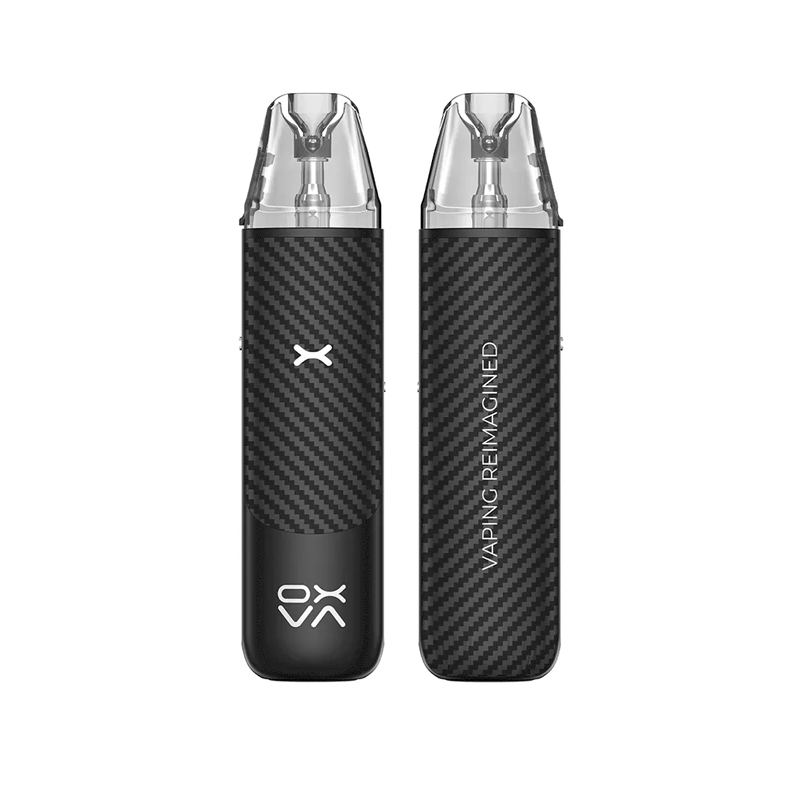 OXVA NeXLIM GO i färgen Black Warrior – e-cigarett med transparent pod, toppfyllning och stilret kolfibermönster