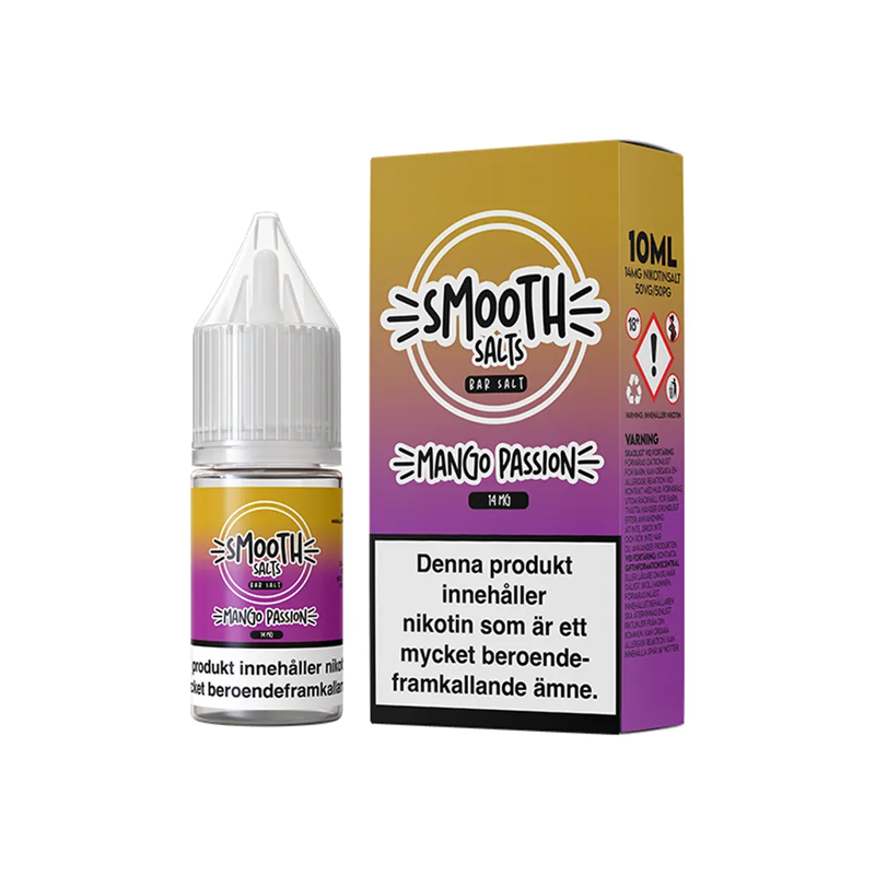 Smooth Salts Mango Passion Flaska bredvid originalförpackning