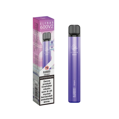 Elfbar V2 Mesh Engångs Vape Blueberry Raspberry bredvid originalförpackning