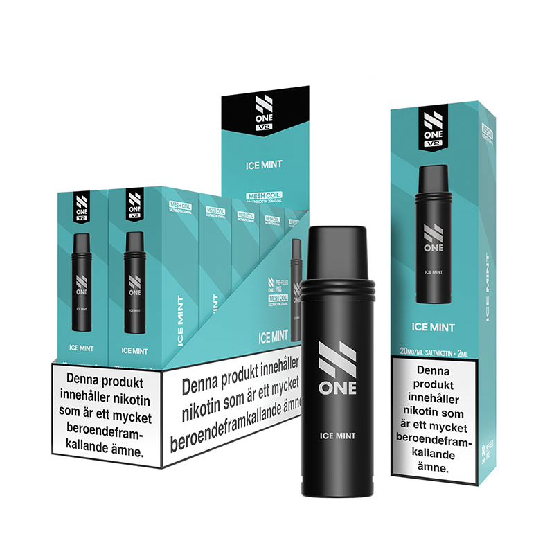 N One Mesh Pod V2 Ice Mint 10-pack förfyllda vape pods, 2 ml e-vätska och 20 mg nikotin, kompatibla med N One Mesh Pod Kit V2.
