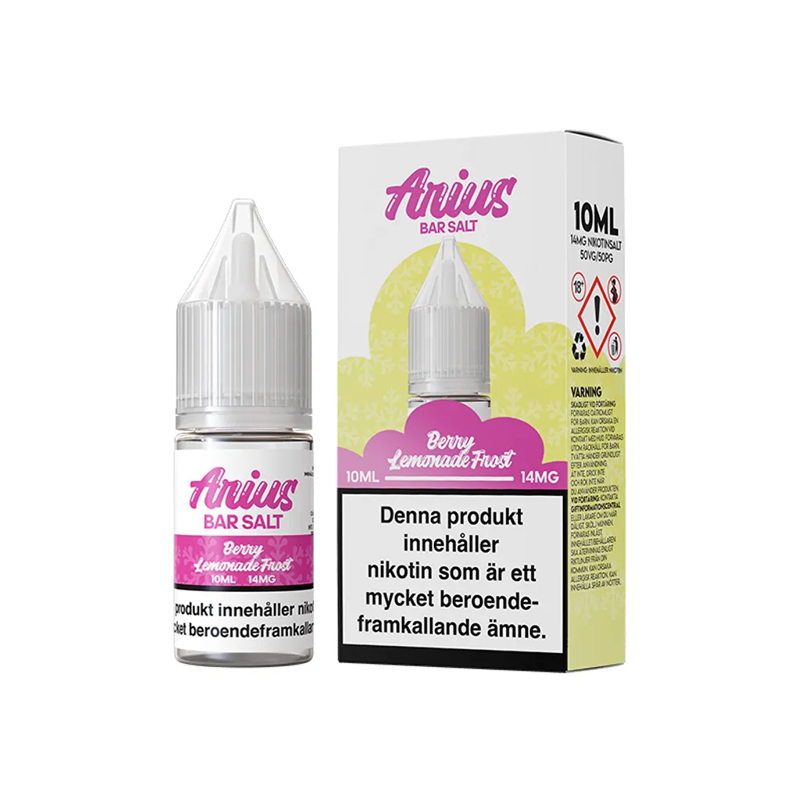 Arius Bar Salt Berry Lemonade Frost flaska bredvid originalförpackning