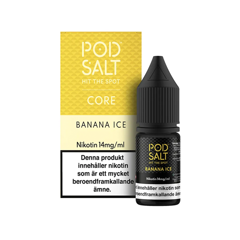Pod Salt Banana Ice Flaska bredvid originalförpackning