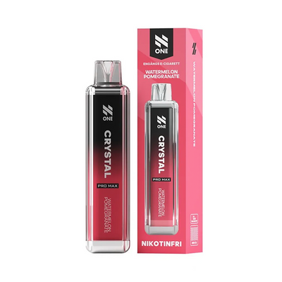 N One Crystal ZERO Engångs Vape Watermelon Pomegranate engångsvape bredvid originalförpackning