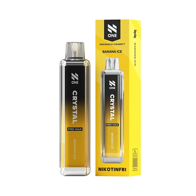 N One Crystal ZERO Engångs Vape Banana Ice engångsvape bredvid originalförpackning
