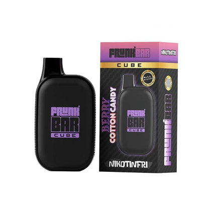 Frunk Bar Cube ZERO Mesh Engångs Vape Berry Cotton Candy bredvid originalförpackning