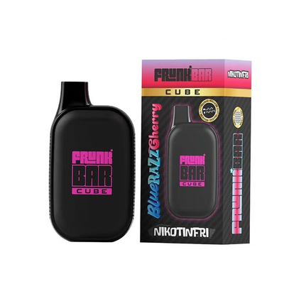 Frunk Bar Cube ZERO Mesh Engångs Vape Blue Razz Cherry bredvid originalförpackning