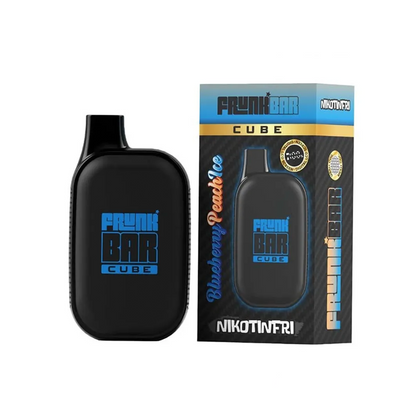 Frunk Bar Cube ZERO Mesh Engångs Vape Blueberry Peach Ice bredvid originalförpackning