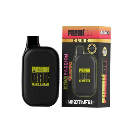 Frunk Bar Cube ZERO Mesh Engångs Vape Kiwi Passion Guava bredvid originalförpackning