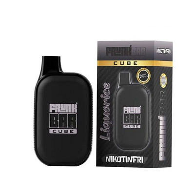 Frunk Bar Cube ZERO Mesh Engångs Vape Liquorice bredvid originalförpackning