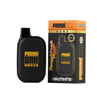 Frunk Bar Cube ZERO Mesh Engångs Vape Pineapple Peach Mango bredvid originalförpackning