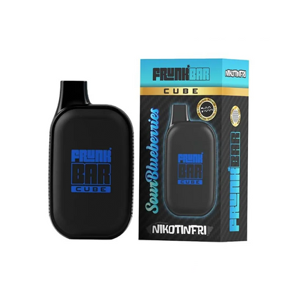 Frunk Bar Cube ZERO Mesh Engångs Vape Sour Blueberries bredvid originalförpackning
