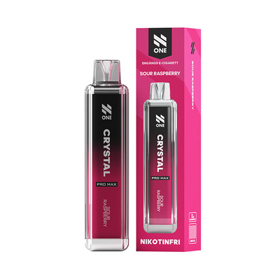 N One Crystal ZERO Engångs Vape Sour Raspberry engångsvape bredvid originalkartong