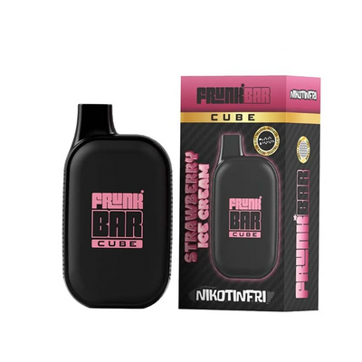 Frunk Bar Cube ZERO Mesh Engångs Vape Strawberry Ice Cream bredvid originalförpackning