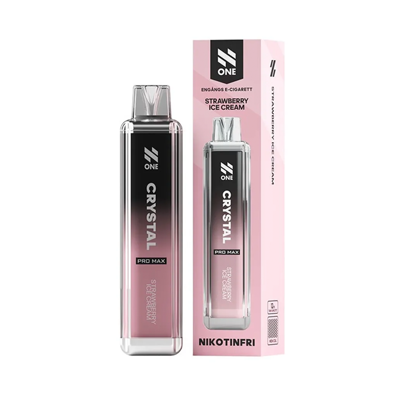 N One Crystal ZERO Engångs Vape Strawberry Ice Cream engångsvape bredvid originalförpackning