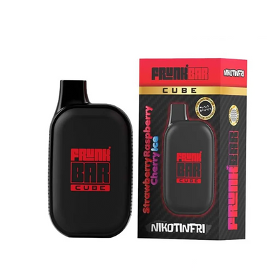 Frunk Bar Cube ZERO Mesh Engångs Vape Strawberry Raspberry Cherry Ice bredvid originalförpackning