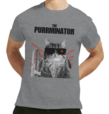 Supercat T shirt med tryck Purrminator grå XL