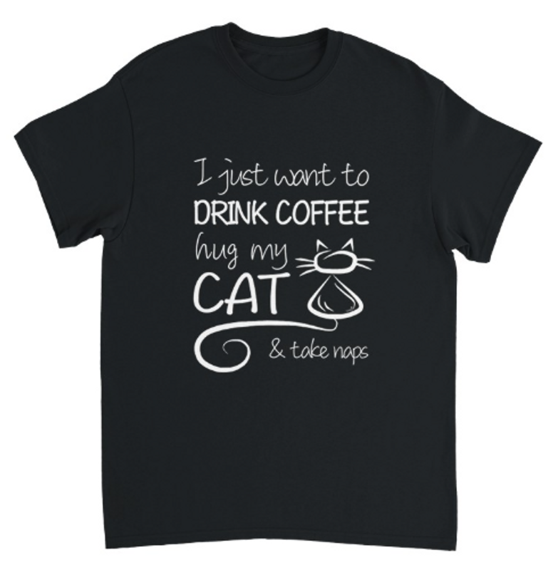 Supercat T shirt med tryck Coffee & Cat Svart M