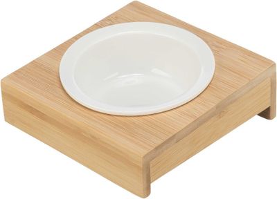 Kattmatskål bambu vit keramik