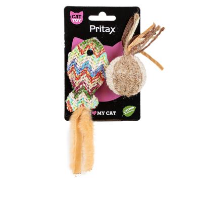 Kattleksak Natural 2-pack Fisk och Boll