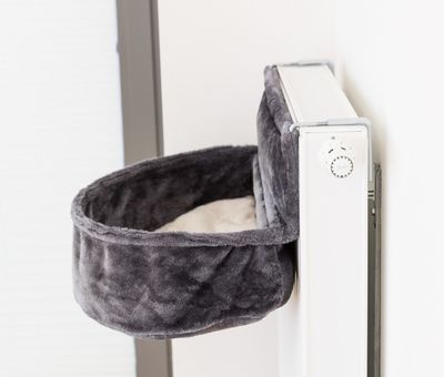 Elementsäng för stora katter, grå plysch