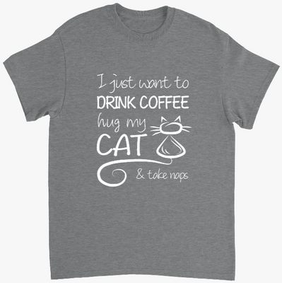 Supercat T shirt med tryck Coffee & Cat Ljusgrå S