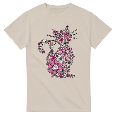 Supercat T shirt med tryck Blommiga katten beige