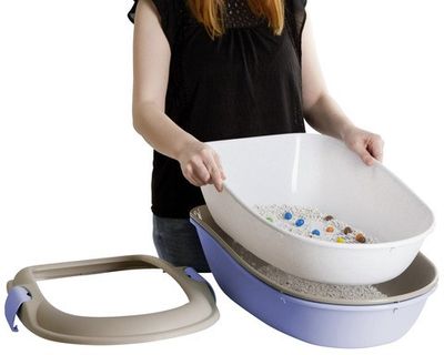 Kattlåda 3-bottnad med sil beige/marinblå