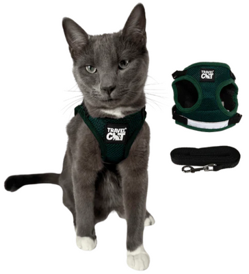 Travelcat kattsele med koppel Mörkgrön