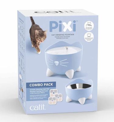 Catit Pixi Combo BLÅ - vattenfontän och matskål