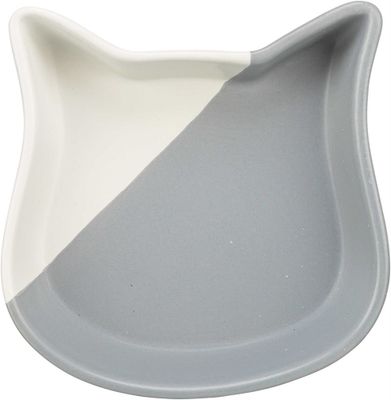 Kattmatskål keramik kattsiluett grå/vit