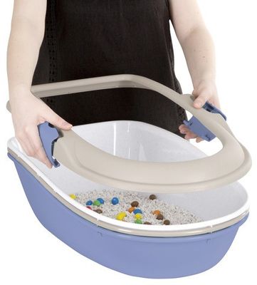 Kattlåda 3-bottnad med sil beige/marinblå