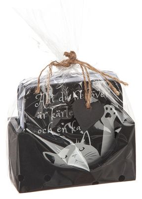 Glasunderlägg kattmotiv 4-pack SVART