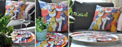 Bricka Mångfald kattmotiv (stor rund)