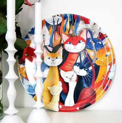 Bricka Mångfald kattmotiv (stor rund)